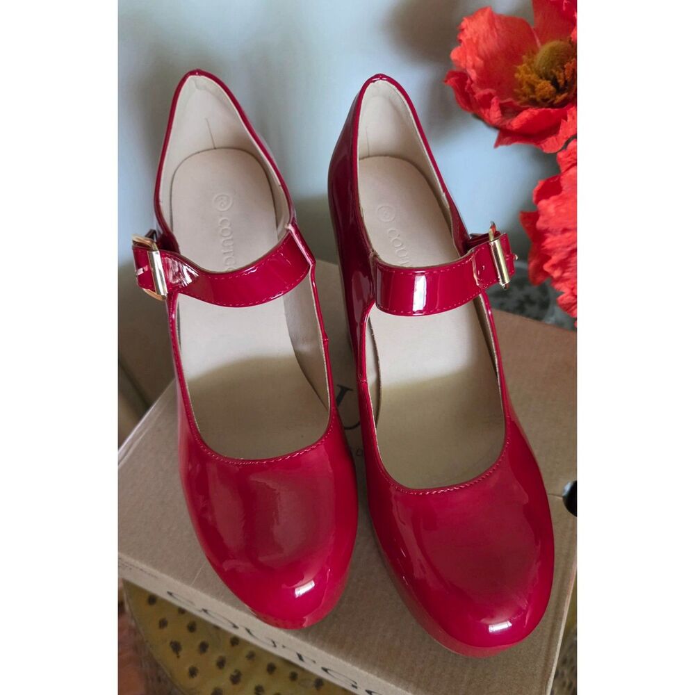 Coutgo Patent Mary Jane Platform Heels – Cherry Red, Size 8 - Picture 2 of 4